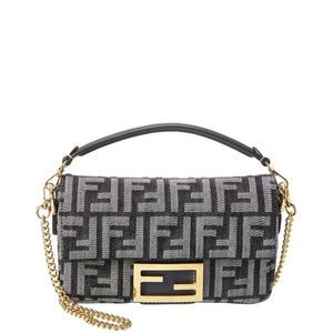 Fendi Baguette Mini Ff Denim & Leather Shoulder Bag, Blue